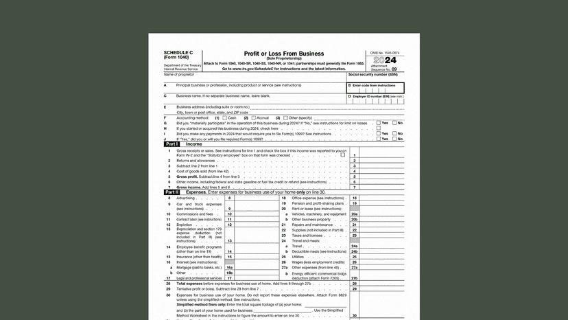 IRS Schedule C Form 1040 Profit or Loss from Business used by funded traders to report prop firm income and expenses