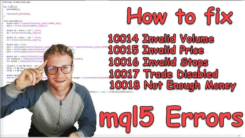 How to fix MQL5 errors including 10014 Invalid Volume 10015 Invalid Price 10016 Invalid Stops 10017 Trade Disabled and 10018 Not Enough Money in MT5
