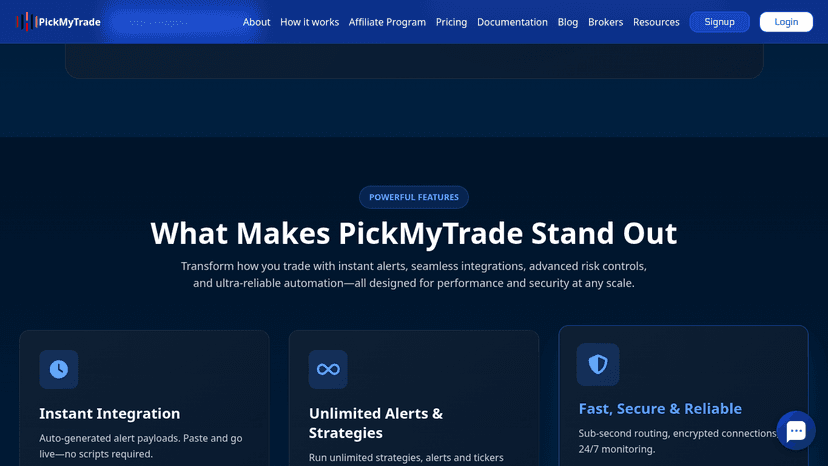 PickMyTrade automation features page