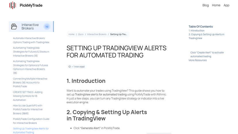 PickMyTrade TradingView alert setup documentation