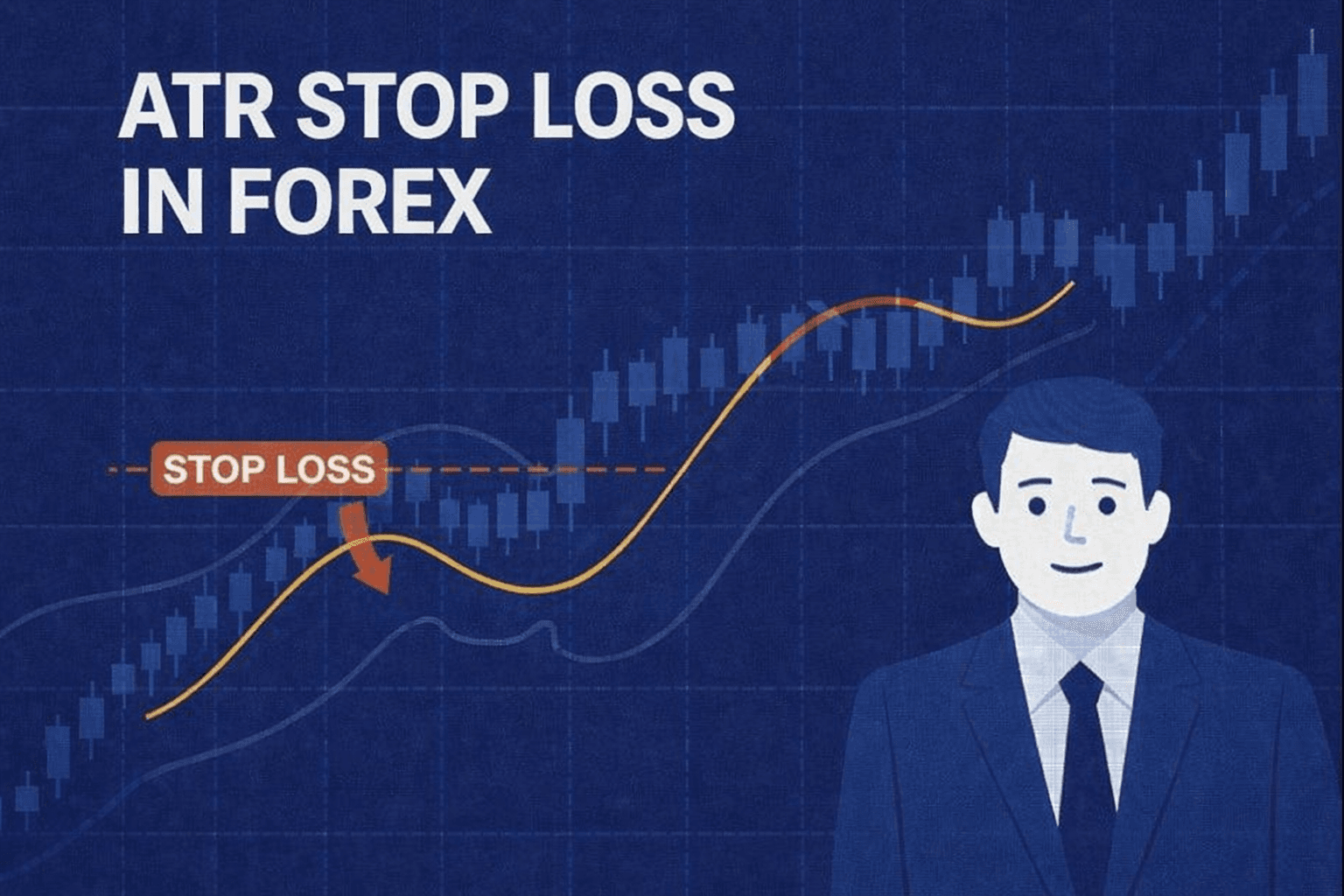 ATR stop loss on a forex chart with volatility indicator and stop line