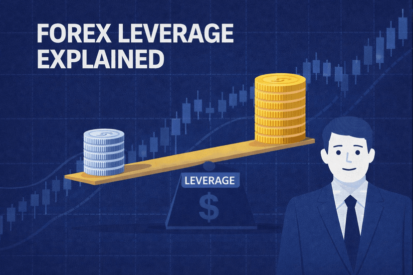 Forex leverage illustrated as a small margin deposit controlling a larger currency position