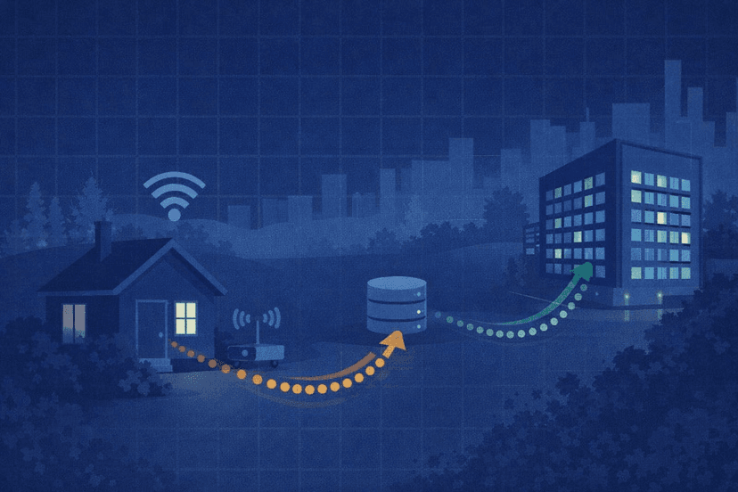 The network path from a home internet connection to a distant exchange data center