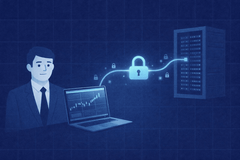 Connecting to a remote trading server desktop over an encrypted session