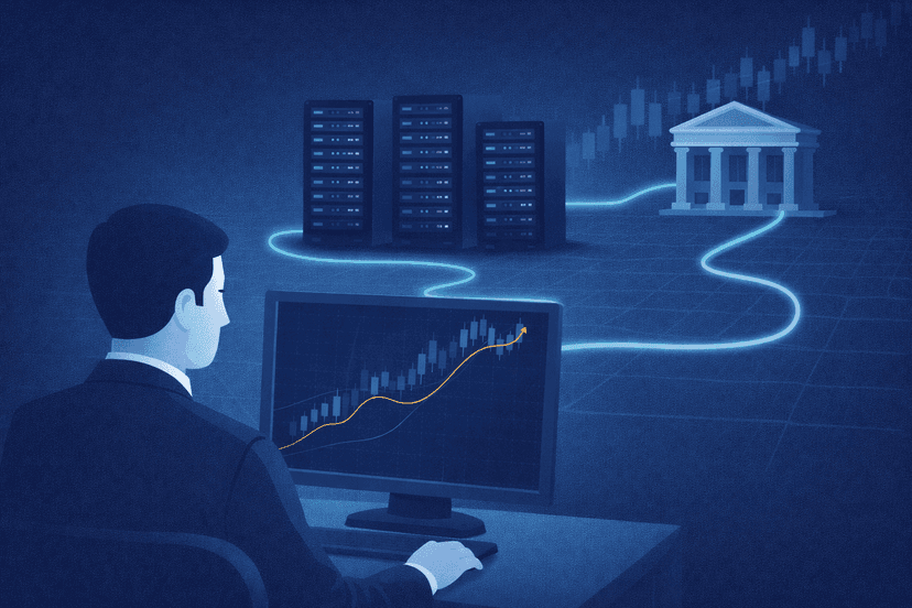 A trading platform running on always-on data-center infrastructure near the exchange
