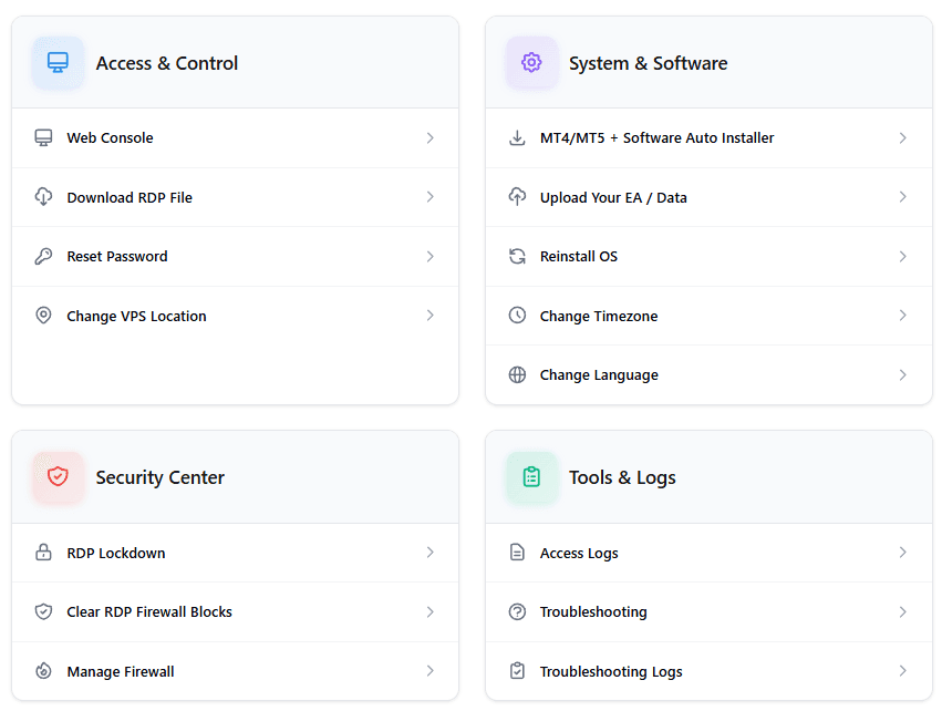 VPS Control Panel Dashboard