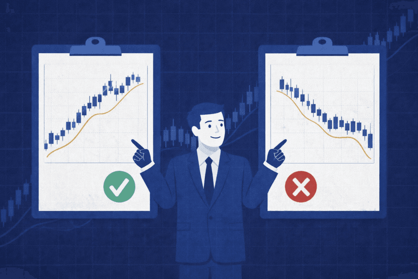 Trader comparing two options with checkmark and cross indicators