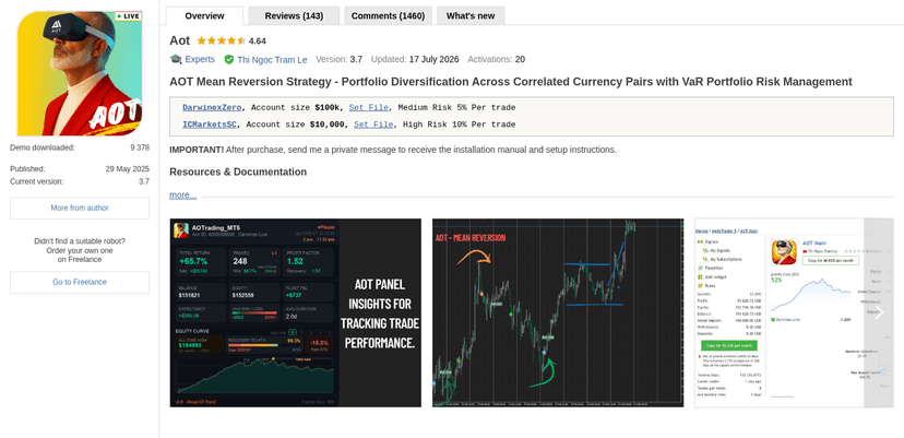 AOT listing on the MQL5 market