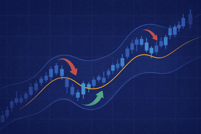 Conceptual diagram of gold price returning inside Bollinger Bands