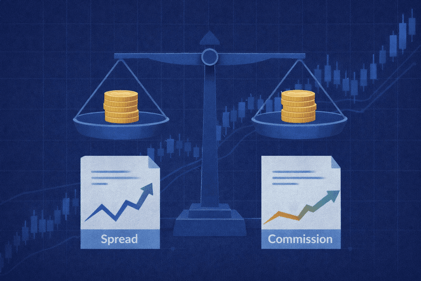 Diagram comparing forex broker spread and commission costs