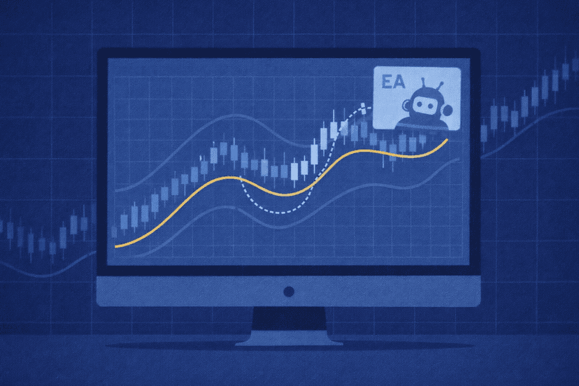 MetaTrader terminal with a forex Expert Advisor attached to a trading chart