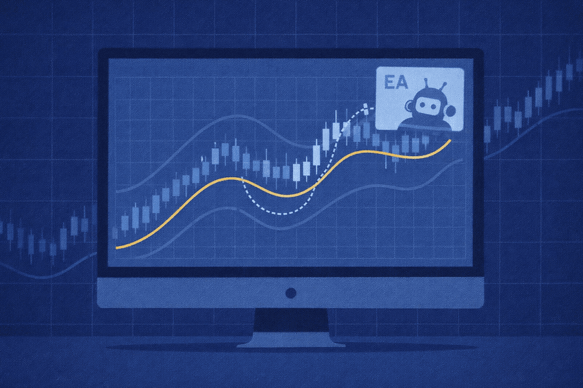 MetaTrader terminal with a forex Expert Advisor attached to a trading chart