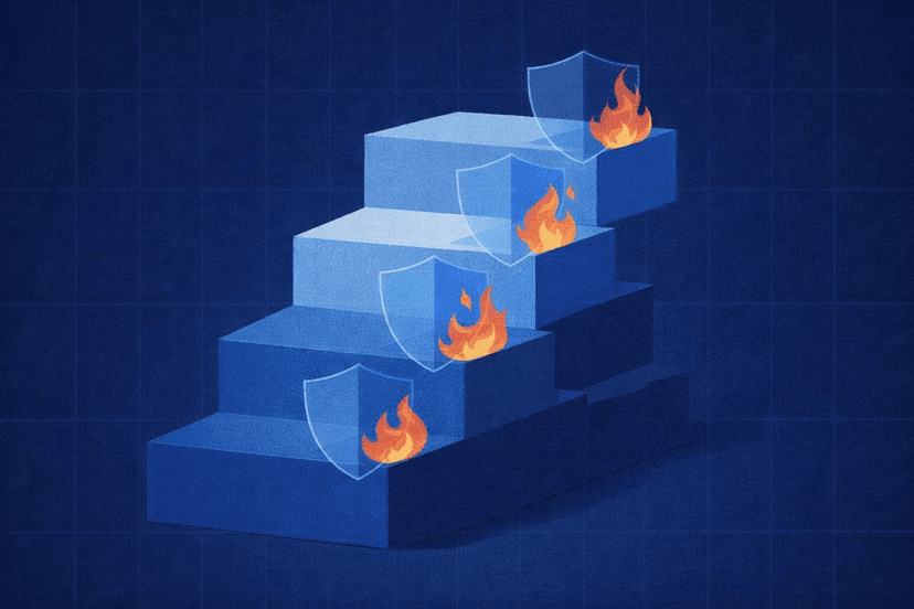 Four-layer MT5 risk management diagram for sizing, exits, account limits, and news controls