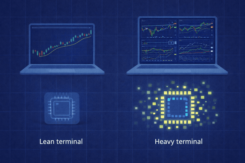 Lean versus heavy MetaTrader terminal memory footprint
