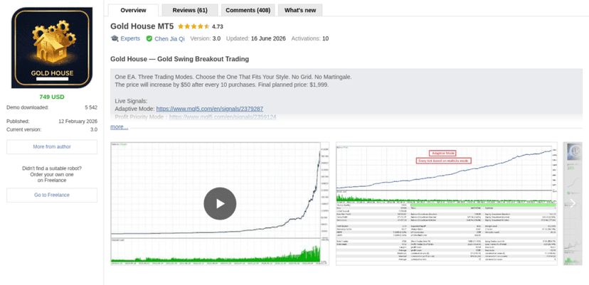 Gold House MT5 MQL5 product page