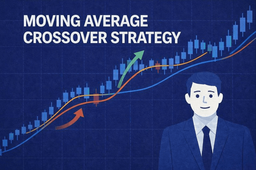 Moving average crossover strategy on a forex price chart