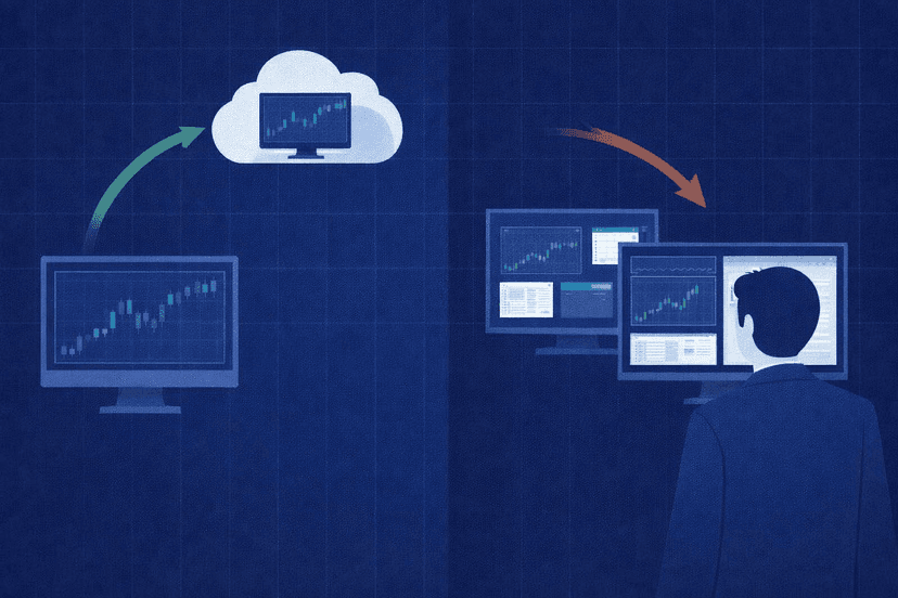 Diagram comparing MQL5 VPS migration with Windows VPS remote desktop access
