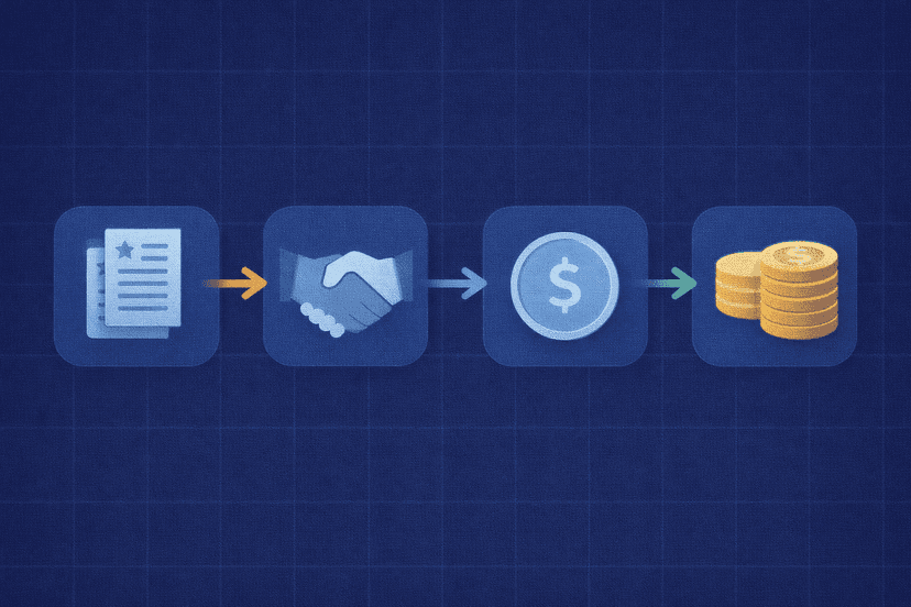 Post-pass prop firm flow from account review and KYC to first payout