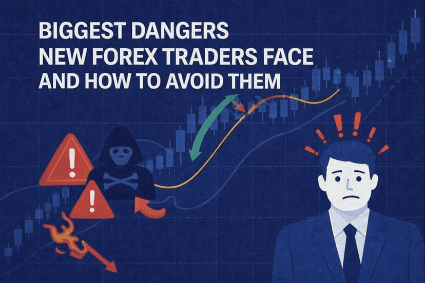 Dangers new forex traders face shown by a beginner watching a falling currency chart