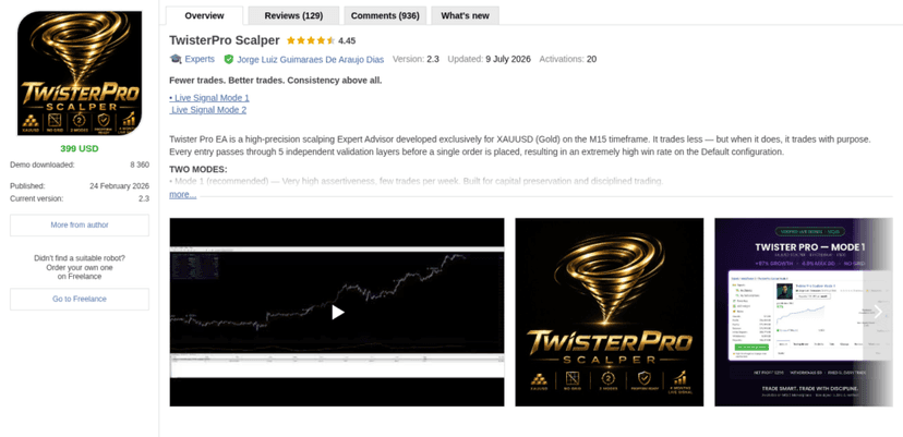 TwisterPro Scalper MQL5 product page