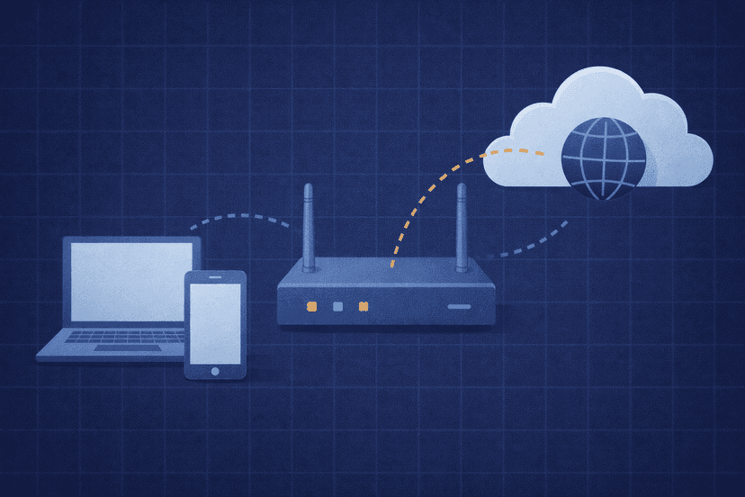 Two household devices sharing one public IP through a NAT router