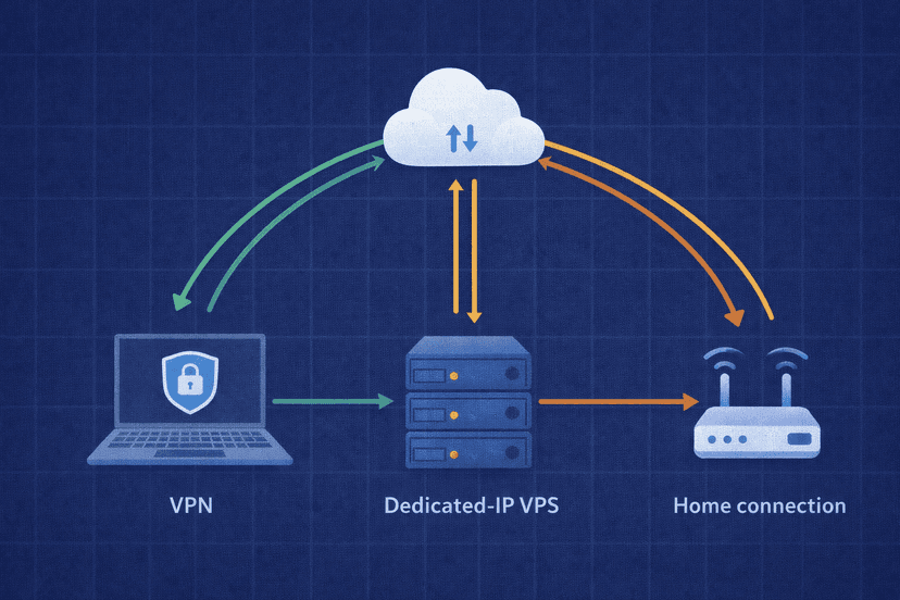 VPN, dedicated-IP VPS and home connection paths for prop firm trading