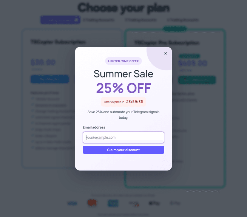 TSCopier pricing table showing Standard and Pro plan monthly and lifetime prices